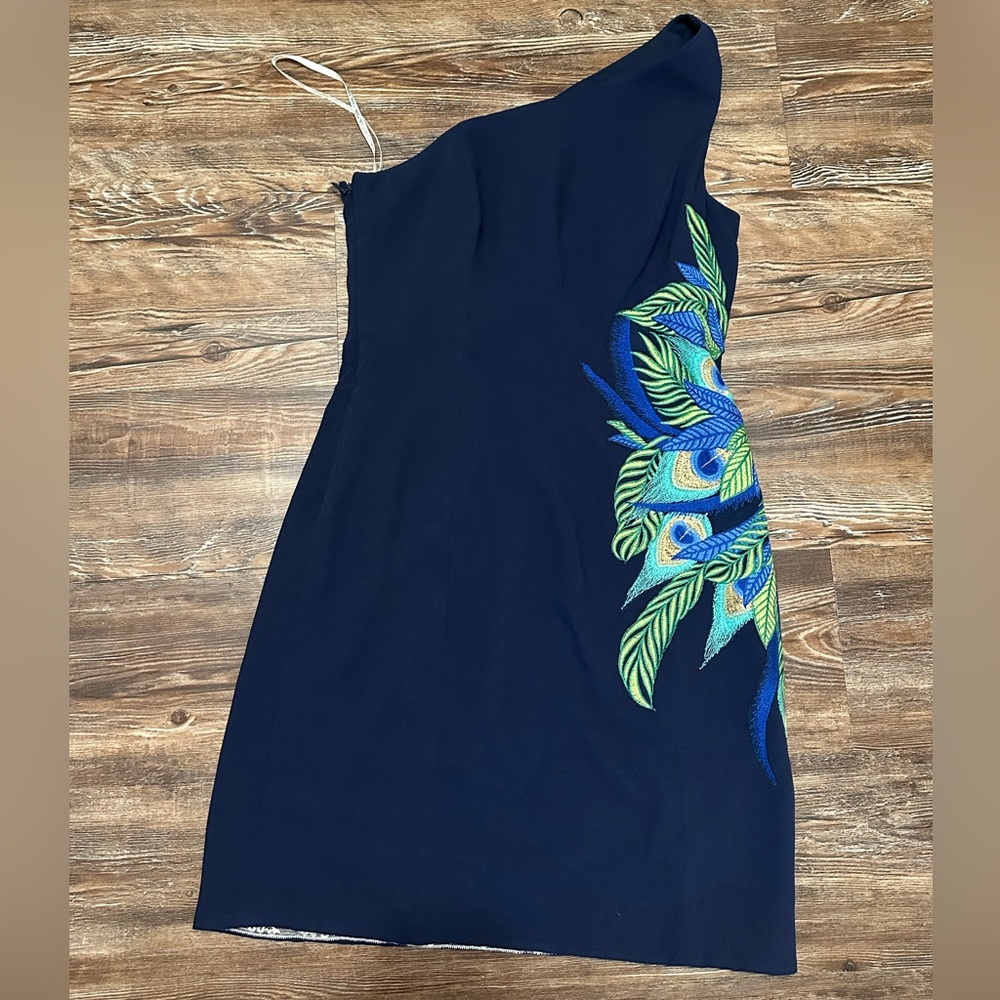 Lilly Pulitzer Navy One-Shoulder Dress with Blue & Green Embroidery